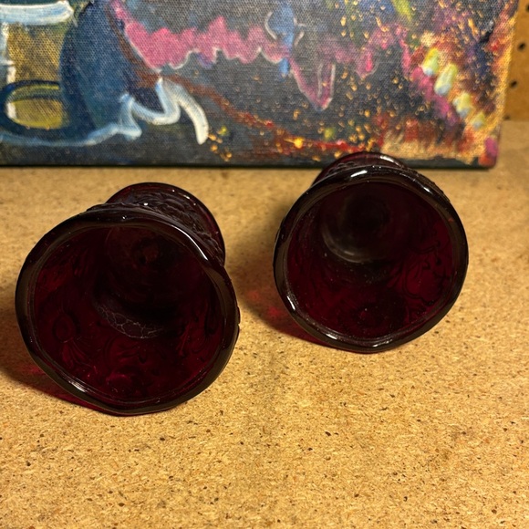 Vintage Burgundy Glass Candle Holders - Picture 4 of 4